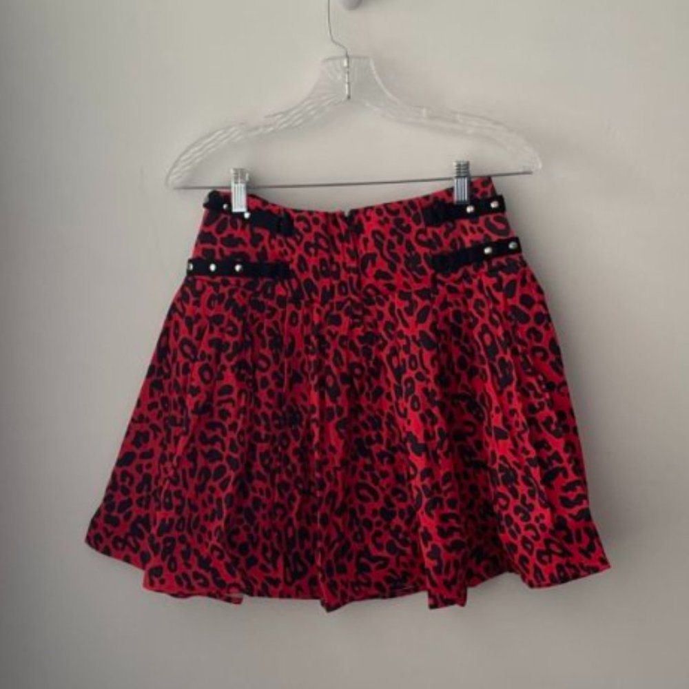 Jawbreaker Red Leopard Print Studded Punk Cosplay Skirt - Picture 2 of 10